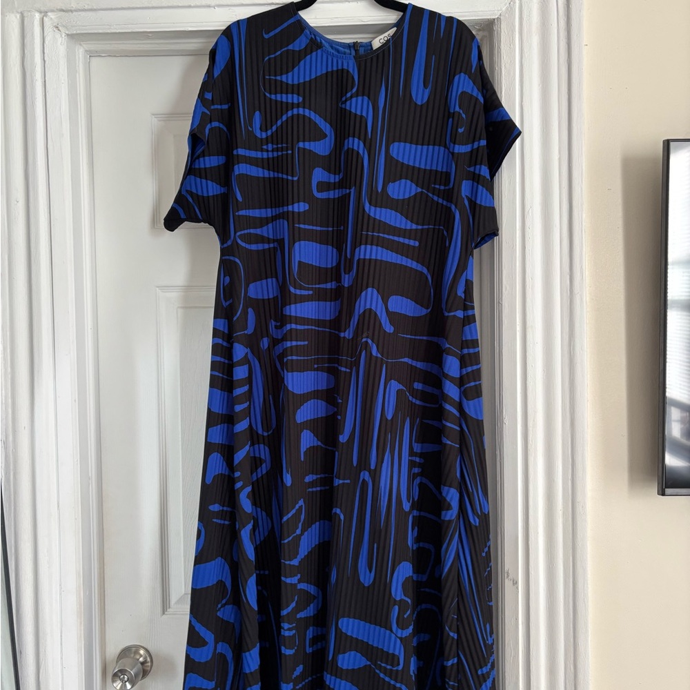COS Black Dress with Electric Blue Abstract Print